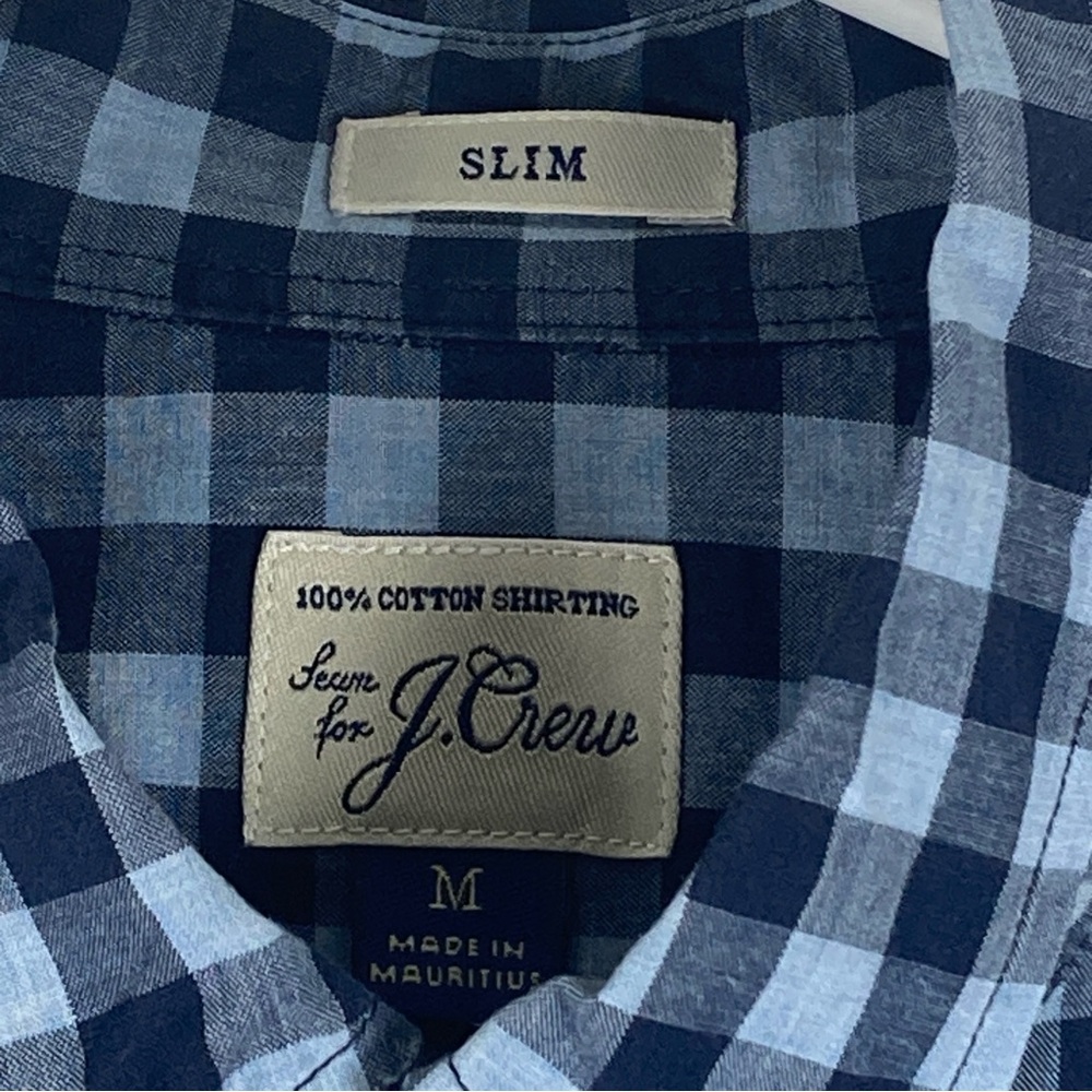 J. Crew Men's Medium Lightweight Slim Fit Gingham Button-Down Shirt Blue Cotton - Picture 3 of 16